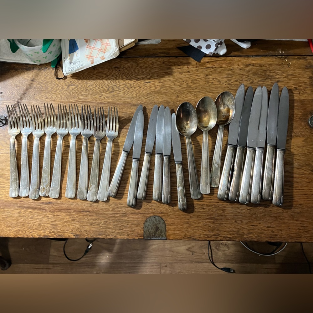Antique / Vintage French Art Deco Silver Plated Flatware 24 pcs